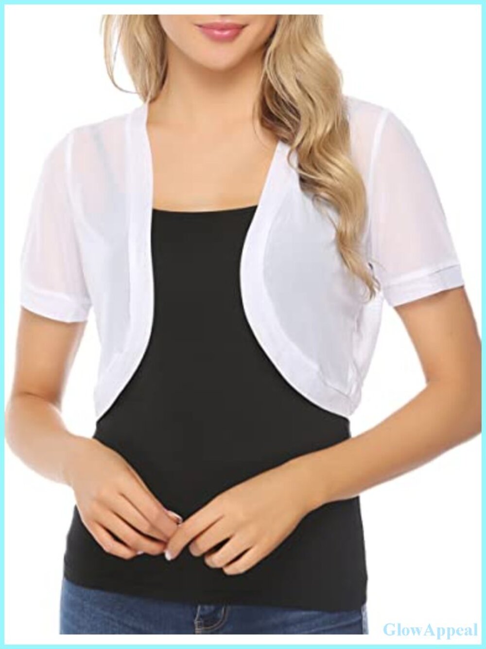 Sheer Mesh Crochet Shrug Cardigan, Open Front Cropped Bolero Short Sleeve